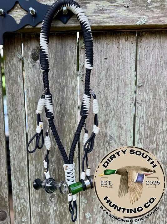 Black & White Paracord Duck Call Lanyard – 4 Drop Removable Loops | Waterfowl Hunting Gear