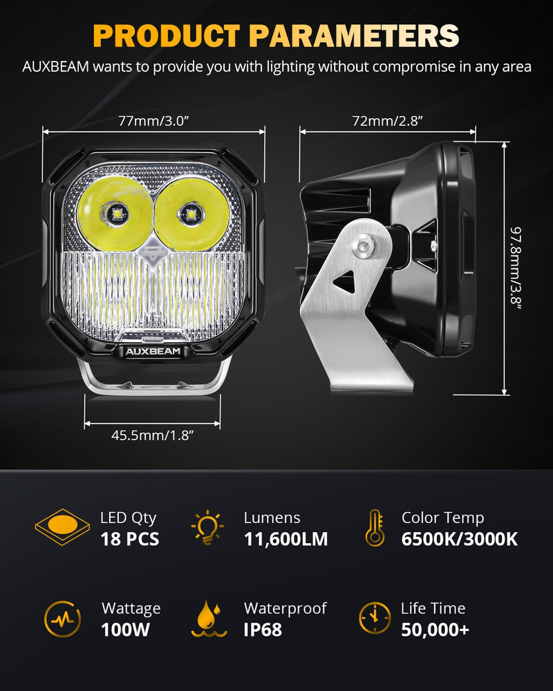 Load image into Gallery viewer, Color Play Series 3 Inch 100W Combo LED Pod Lights Off Road Lights with White DRL &amp; Amber Turn Signal Lights
