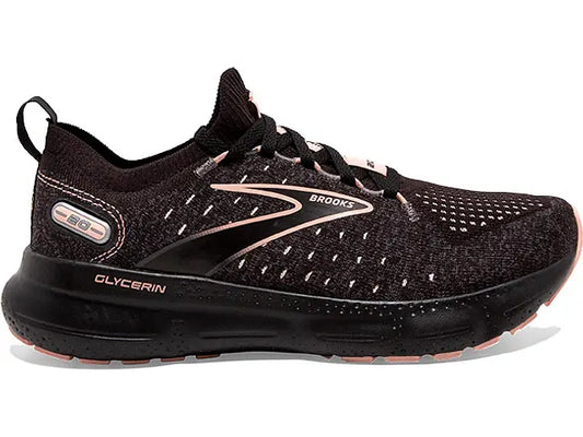 Women's Brooks Glycerin StealthFit 20, Black/Pearl/Peach, 11 B Medium - Skoutley Outdoors LLC