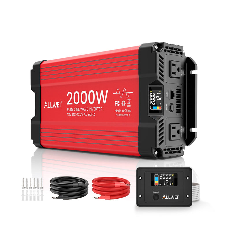 Load image into Gallery viewer, ALLWEI 2000W Pure Sine Wave Inverter - 12V DC to 120V AC Power Converter
