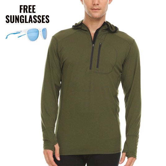 Men's Wool 1/4 Zip Merino Sun Hoodie - Microweight