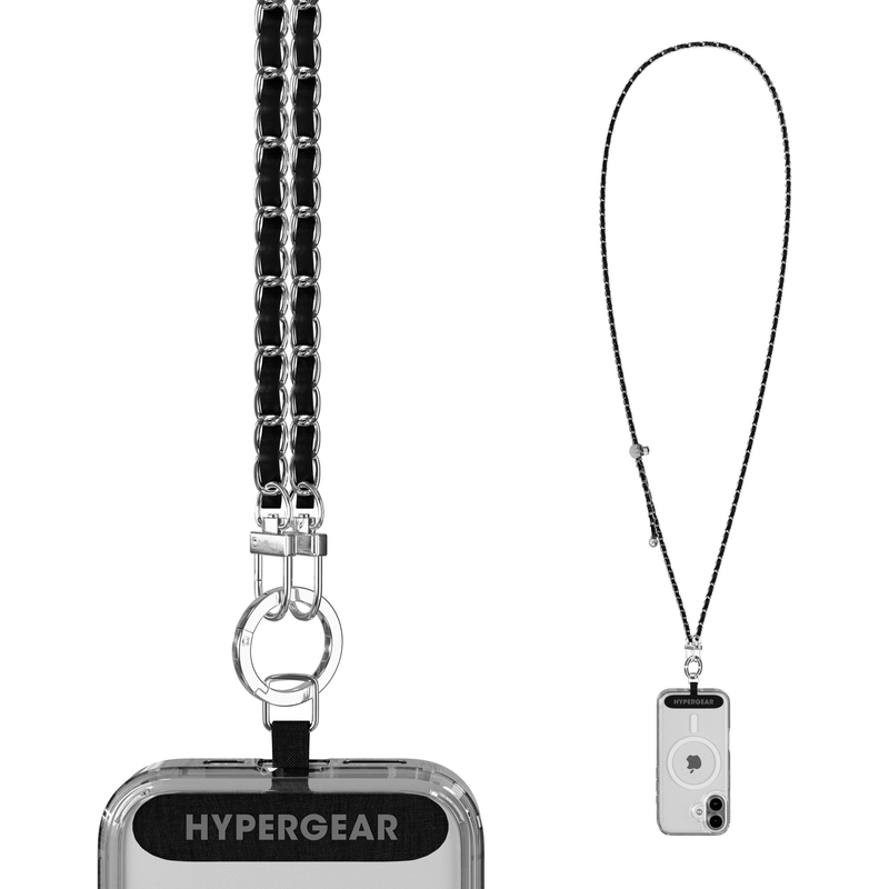 Load image into Gallery viewer, HyperGear TECHcessories Silver Chain with Black Vegan Leather Universal Crossbody Phone Strap
