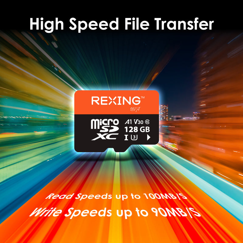 Load image into Gallery viewer, REXING microSDXC UHS-3 4K Full HD Video High Speed Transfer Monitoring SD Card with Adapter for Dash Cams, Surveillance System, Security Camera, &amp; Body Cam
