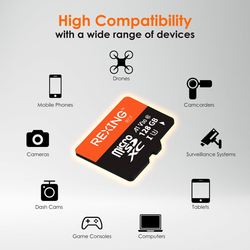 Load image into Gallery viewer, REXING microSDXC UHS-3 4K Full HD Video High Speed Transfer Monitoring SD Card with Adapter for Dash Cams, Surveillance System, Security Camera, &amp; Body Cam
