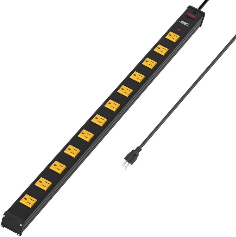 Load image into Gallery viewer, CRST 12-Outlet Metal Power Strip Surge Protector — 1800J, 2.6" Wide Outlets, Mountable
