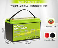 Load image into Gallery viewer, Acopower 12V 100Ah LiFePO4 Deep Cycle Lithium Battery
