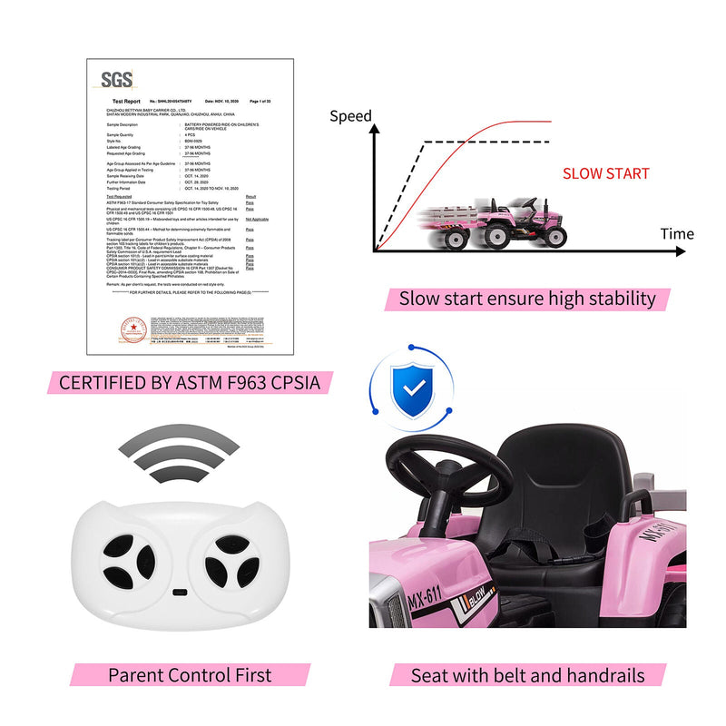 Load image into Gallery viewer, 12V Battery Powered Electric Tractor with Trailer Kids Ride On Car w/Remote Control
