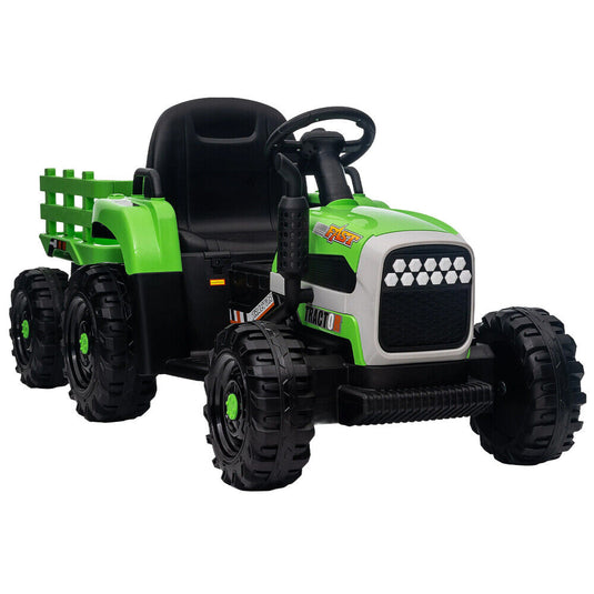 12V Battery Powered Electric Tractor Toy with Remote Control and Trailer Attachment