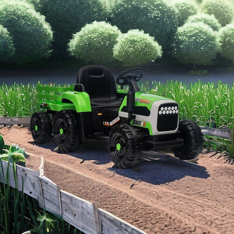Load image into Gallery viewer, 12V Battery Powered Electric Tractor Toy with Remote Control and Trailer Attachment
