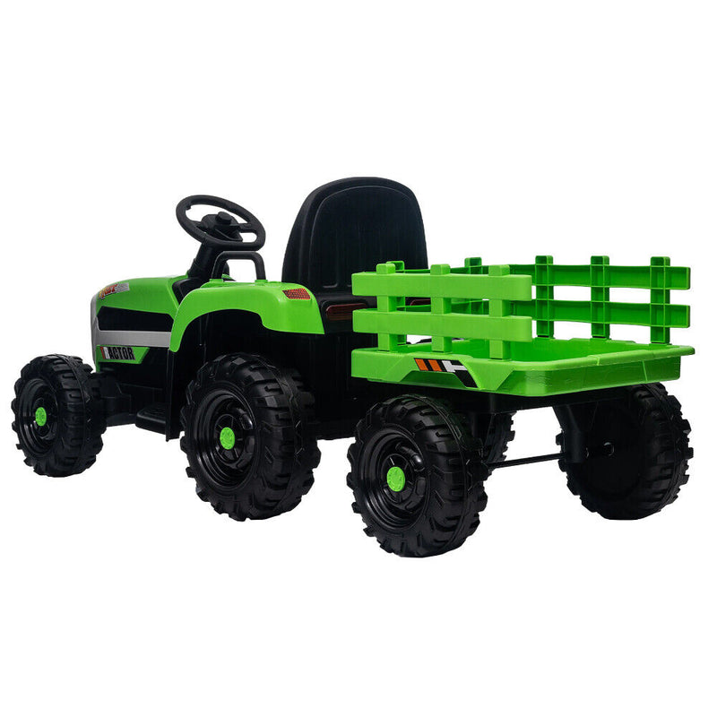 Load image into Gallery viewer, 12V Battery Powered Electric Tractor Toy with Remote Control and Trailer Attachment
