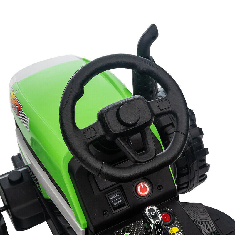 Load image into Gallery viewer, 12V Battery Powered Electric Tractor Toy with Remote Control and Trailer Attachment
