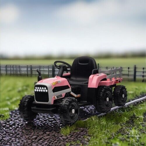 12V Battery Powered Electric Tractor Toy with Trailer Attachment