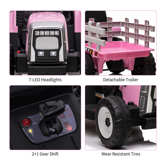 12V Battery Powered Electric Tractor with Trailer Kids Ride On Car w/Remote Control