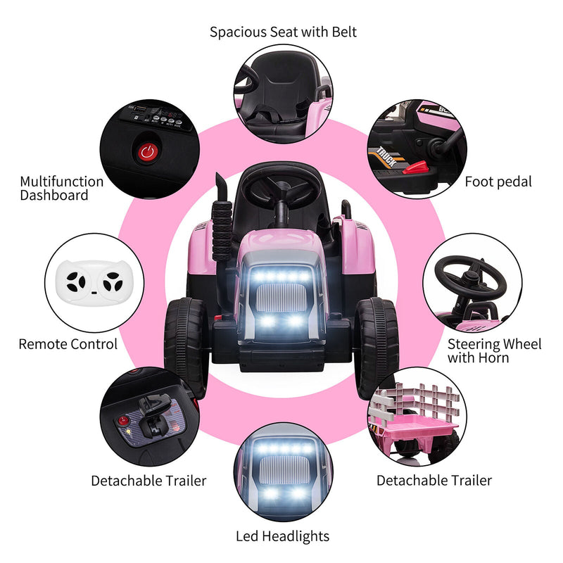 Load image into Gallery viewer, 12V Battery Powered Electric Tractor with Trailer Kids Ride On Car w/Remote Control
