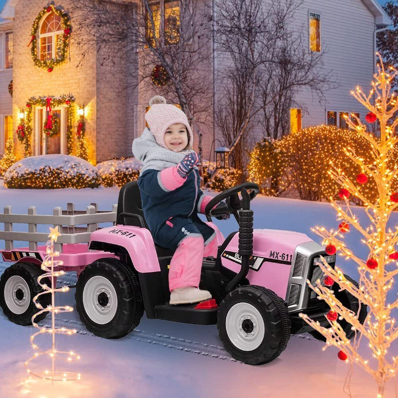Load image into Gallery viewer, 12V Battery Powered Electric Tractor with Trailer Kids Ride On Car w/Remote Control
