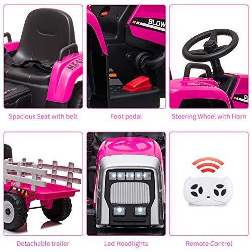 12V Battery Powered Electric Tractor with Trailer Ride-On Toy for Kids with Remote Control