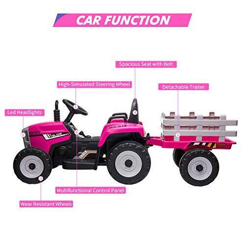 12V Battery Powered Electric Tractor with Trailer Ride-On Toy for Kids with Remote Control