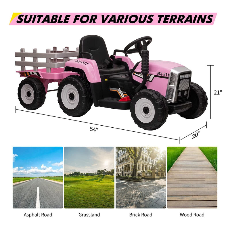 Load image into Gallery viewer, 12V Battery Powered Electric Tractor with Trailer Ride-On Toy for Kids with Remote Control
