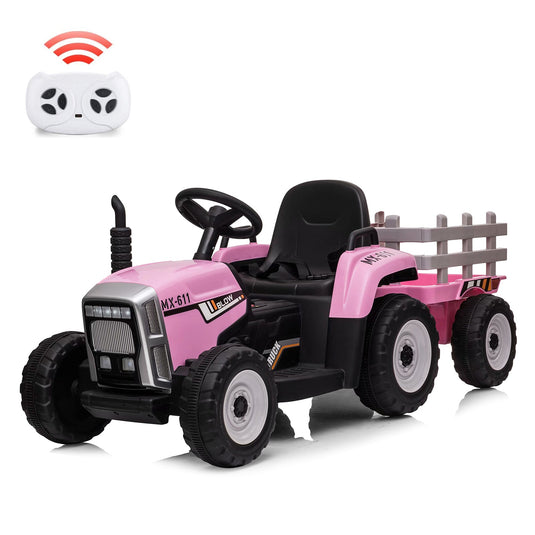12V Battery Powered Electric Tractor with Trailer Ride-On Toy for Kids with Remote Control
