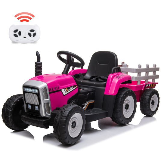 12V Battery Powered Electric Tractor with Trailer Ride-On Toy for Kids with Remote Control