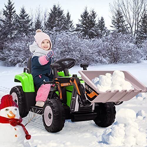 12V Battery-Powered Excavator Ride-On Toy with Music, Headlights, and Tractor Design - Perfect Gift for Kids