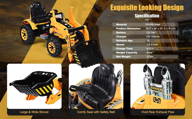 Load image into Gallery viewer, 12V Battery Powered Kids Excavator Dumper Truck with Front Loader Digger
