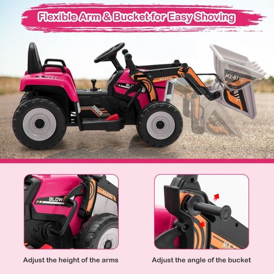 12V Battery-Powered Kids Excavator Toy with Adjustable Arm and Bucket
