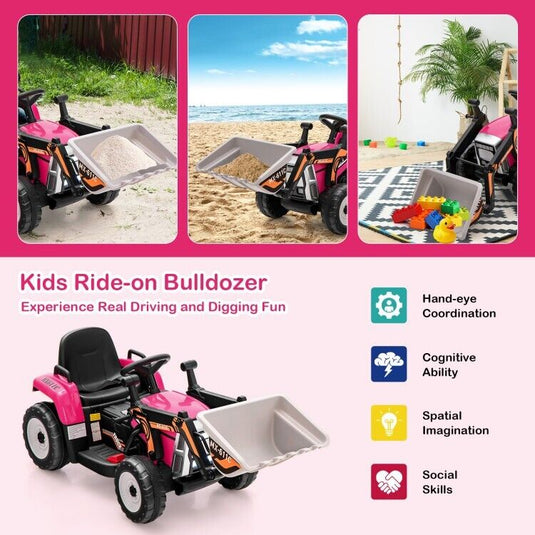 12V Battery-Powered Kids Excavator Toy with Adjustable Arm and Bucket