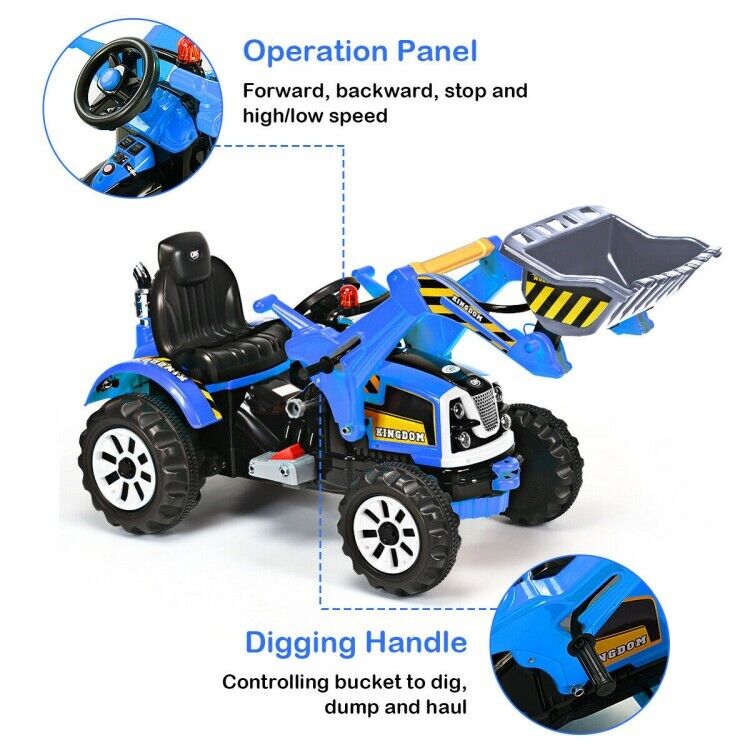 Load image into Gallery viewer, 12V Battery Powered Kids Excavator Truck with Front Loader Digger - Blue
