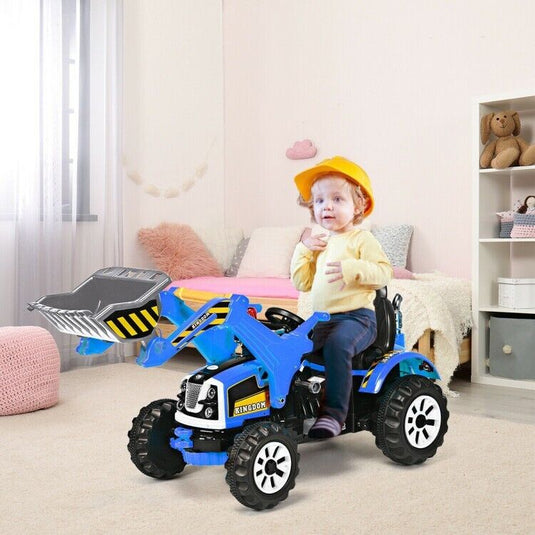 12V Battery Powered Kids Excavator Truck with Front Loader Digger - Blue