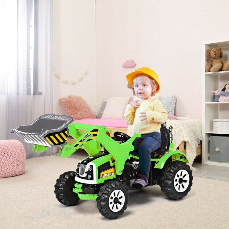 Load image into Gallery viewer, 12V Battery Powered Kids Excavator Truck with Front Loader Digger - Green
