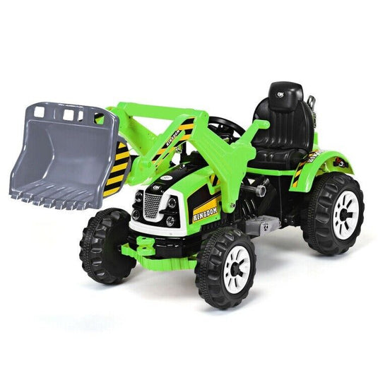 12V Battery Powered Kids Excavator Truck with Front Loader Digger - Green