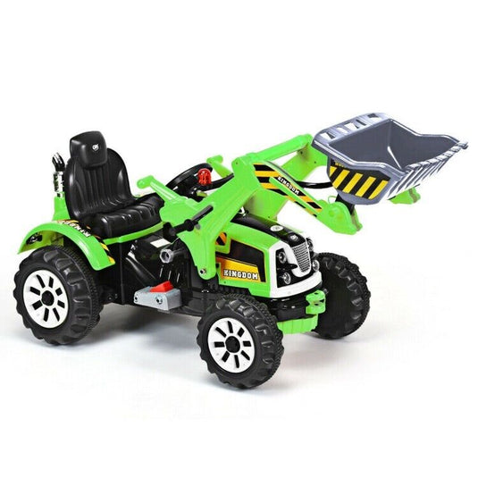 12V Battery Powered Kids Excavator Truck with Front Loader Digger - Green
