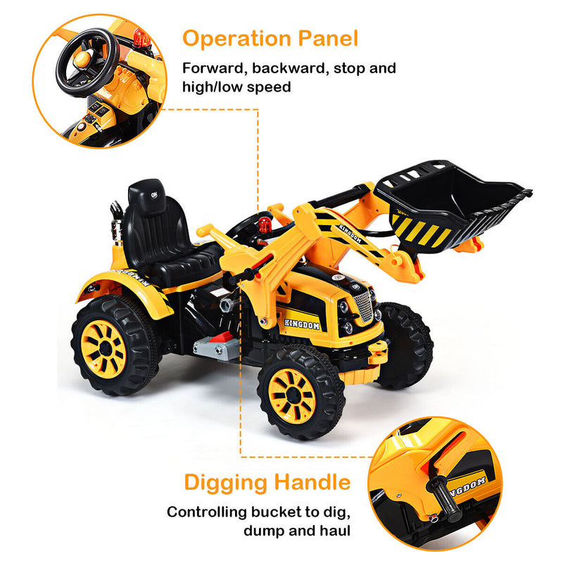 Load image into Gallery viewer, 12V Battery Powered Kids Excavator Truck with Front Loader Digger - Yellow
