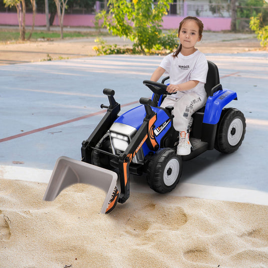12V Battery Powered Kids Excavator with Adjustable Arm - Blue