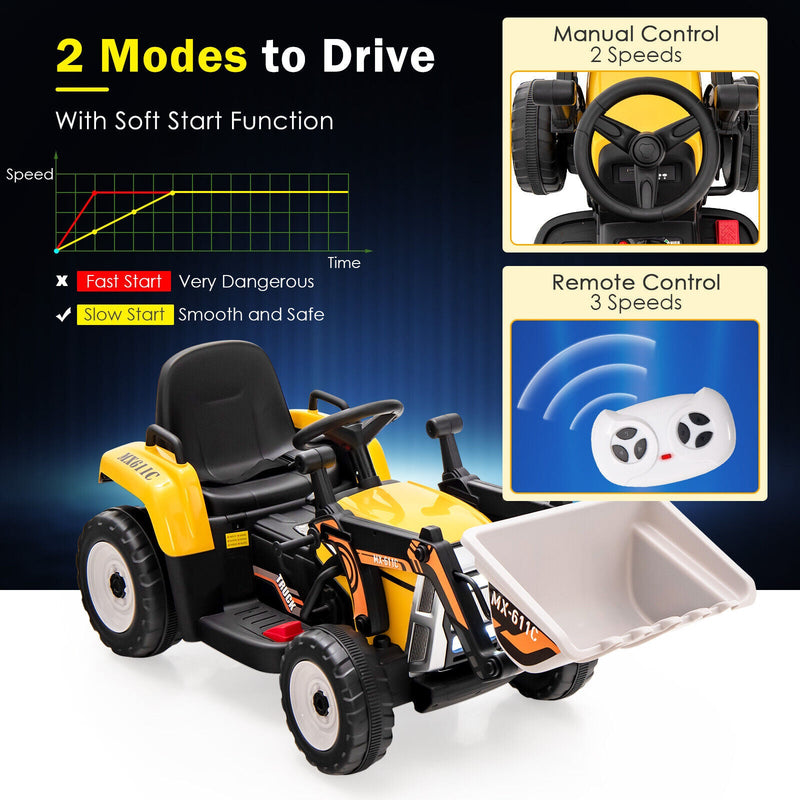 Load image into Gallery viewer, 12V Battery Powered Kids Excavator with Adjustable Arm - Yellow
