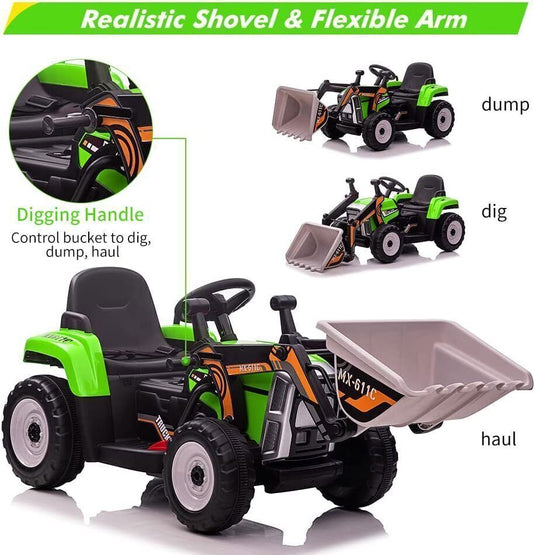 12V Battery-Powered Kids Excavator with Music, Headlight, Horn, and Remote Control