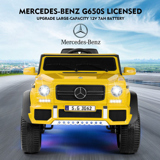 Mercedes-Benz Truck 12V Battery Ride On Car for Kids with 3 Speeds, LED Lights, Music, and Remote Control - Yellow