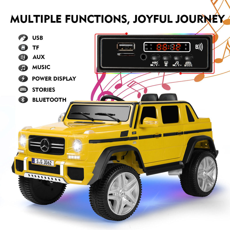 Load image into Gallery viewer, Mercedes-Benz Truck 12V Battery Ride On Car for Kids with 3 Speeds, LED Lights, Music, and Remote Control - Yellow
