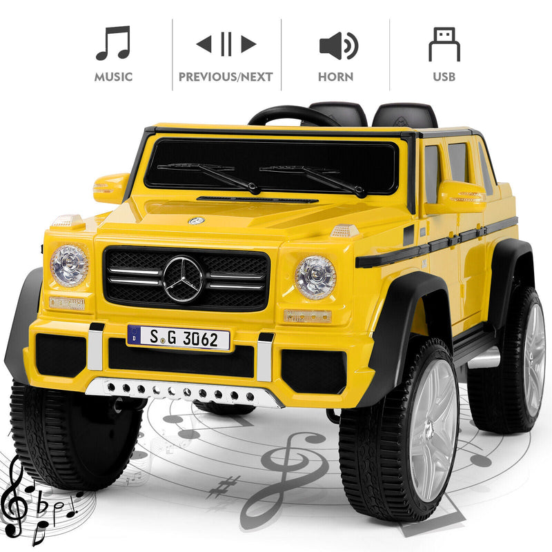Load image into Gallery viewer, Mercedes-Benz Truck 12V Battery Ride On Car for Kids with 3 Speeds, LED Lights, Music, and Remote Control - Yellow
