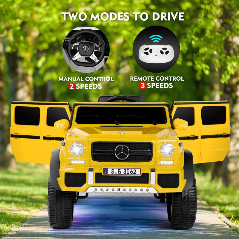 Load image into Gallery viewer, Mercedes-Benz Truck 12V Battery Ride On Car for Kids with 3 Speeds, LED Lights, Music, and Remote Control - Yellow
