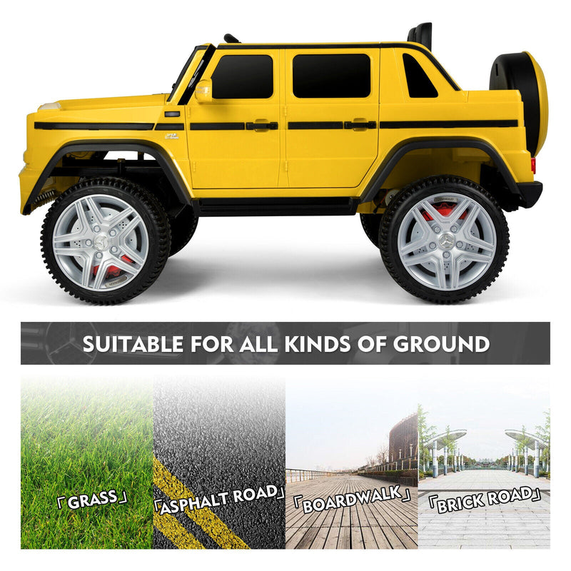 Load image into Gallery viewer, Mercedes-Benz Truck 12V Battery Ride On Car for Kids with 3 Speeds, LED Lights, Music, and Remote Control - Yellow
