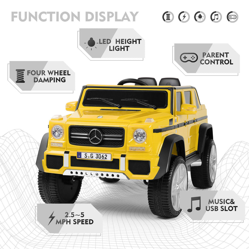Load image into Gallery viewer, Mercedes-Benz Truck 12V Battery Ride On Car for Kids with 3 Speeds, LED Lights, Music, and Remote Control - Yellow

