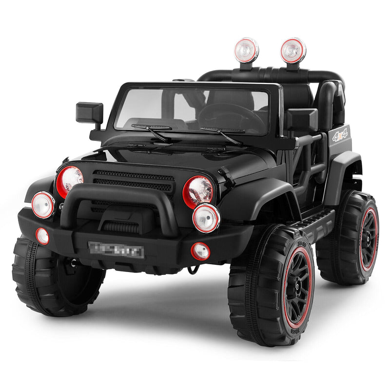 Load image into Gallery viewer, 12V Battery Powered Kids Ride-On Truck with MP3, LED Lights, Remote Control, and Cover - Black
