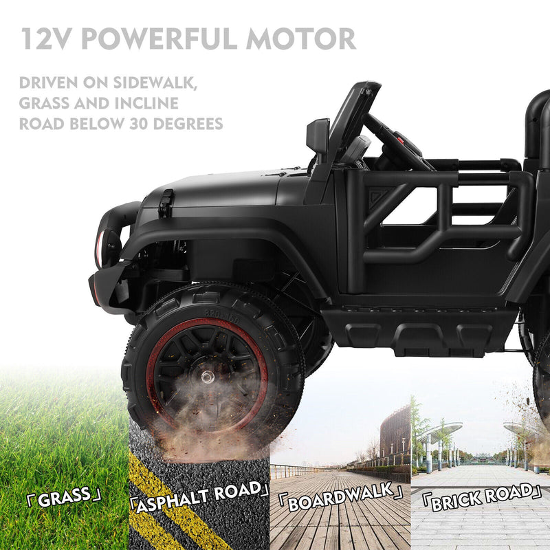 Load image into Gallery viewer, 12V Battery Powered Kids Ride-On Truck with MP3, LED Lights, Remote Control, and Cover - Black
