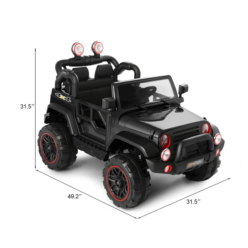 Load image into Gallery viewer, 12V Battery Powered Kids Ride-On Truck with MP3, LED Lights, Remote Control, and Cover - Black
