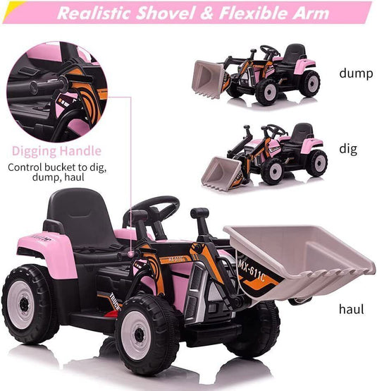 12V Battery-Powered Ride-On Excavator with Remote Control and Bucket for Kids