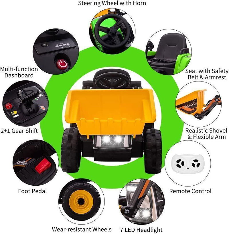 Load image into Gallery viewer, 12V Battery-Powered Ride-On Excavator with Remote Control and Bucket for Kids
