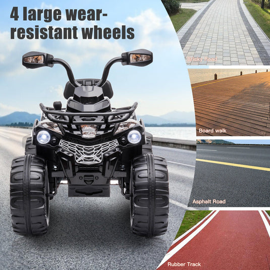 12V Battery Powered Ride On Quad ATV Toy with LED Headlights for Kids