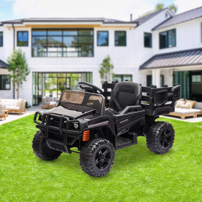 Load image into Gallery viewer, 12V Battery-Powered Ride-On Tractor Truck with Detachable Trailer in Black
